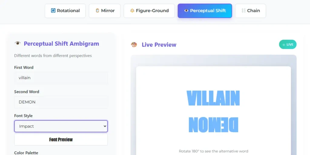 Ambigram generator Perceptual Shift