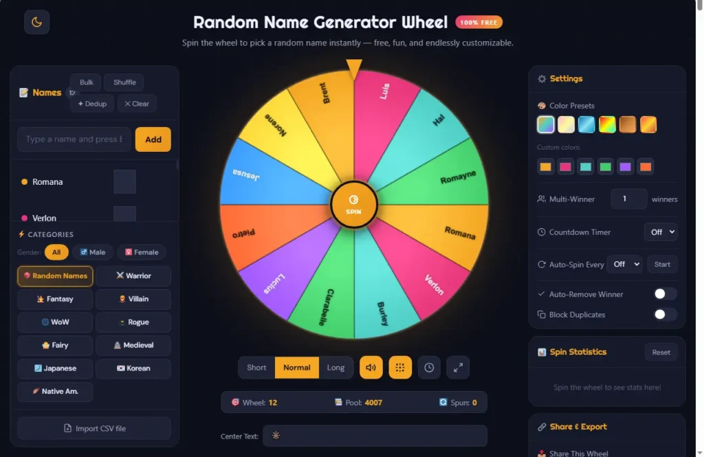 Random Name Generator Wheel